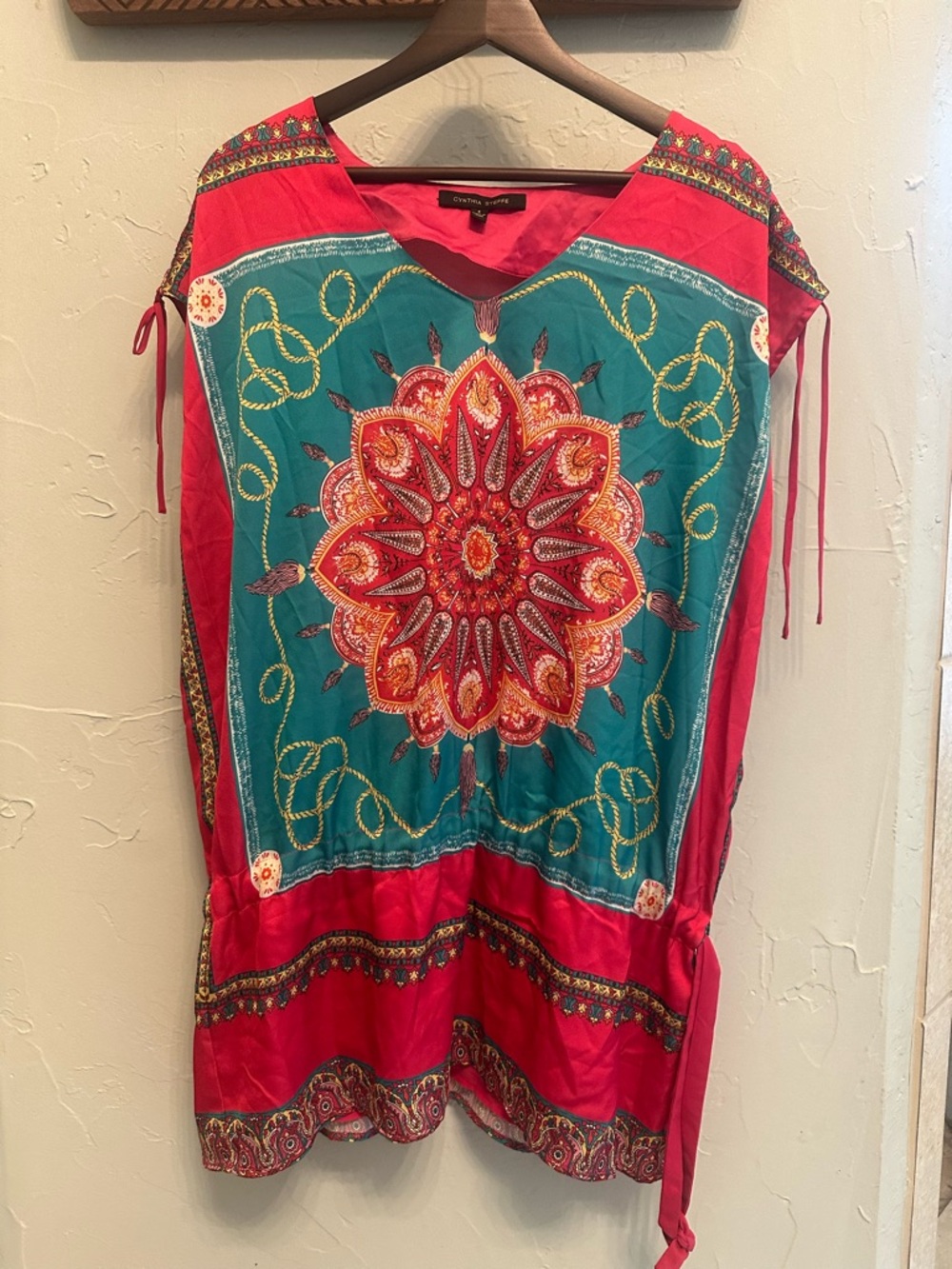 Cynthia Steffe Teal & Red Medallion Tunic/beach cover-up